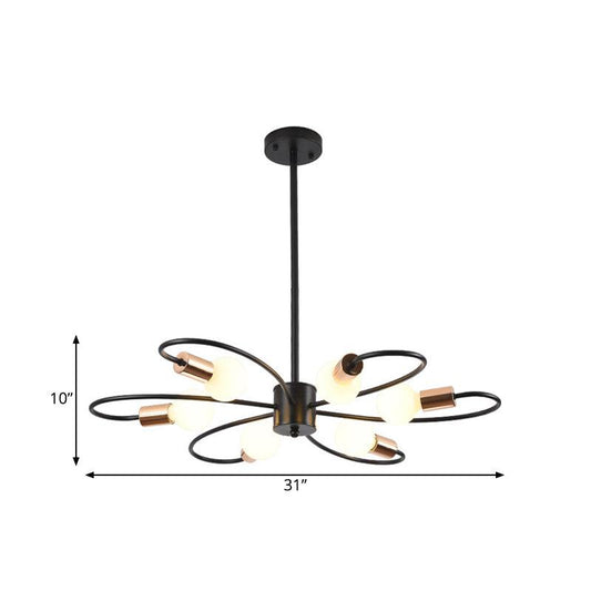 6 Bulbs Twisted Arm Chandelier Light Traditional Black Iron - Rebooters