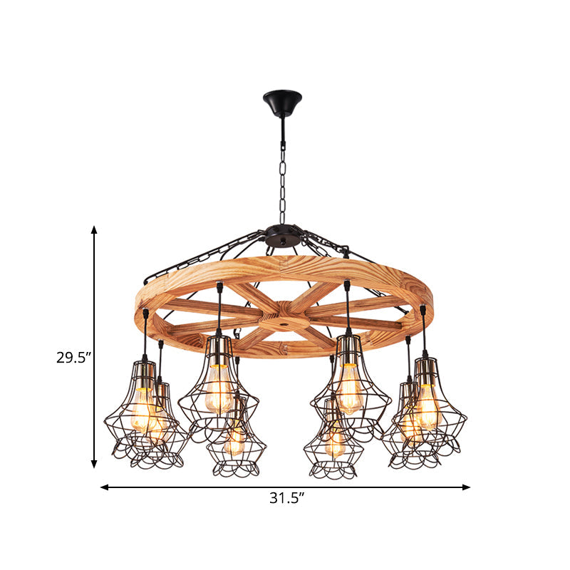 Wagon Wheel Wood Suspension Light Warehouse 6/8-Light Chandelier - Rebooters