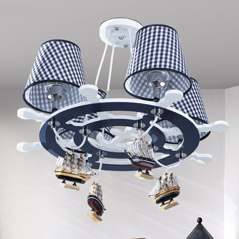 Rudder Chandelier Pendant Light Kids Wooden 4 Heads Blue Lamp - Rebooters