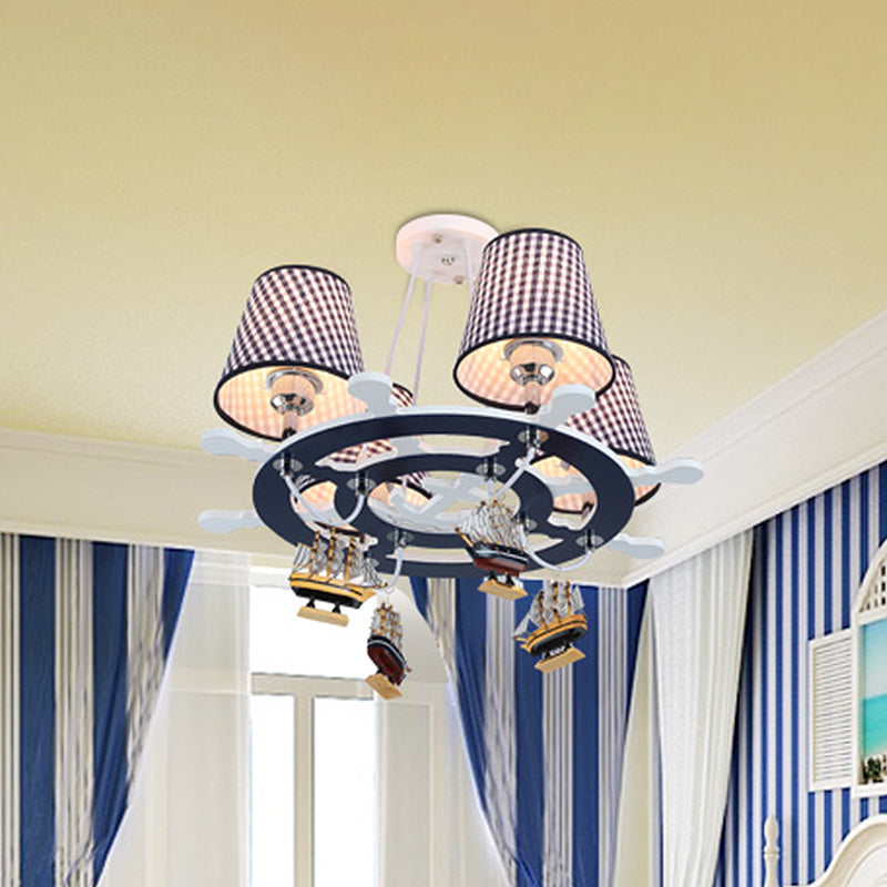 Rudder Chandelier Pendant Light Kids Wooden 4 Heads Blue Lamp - Rebooters