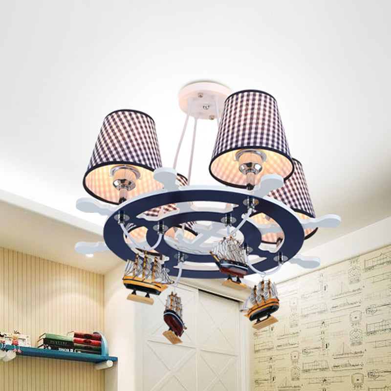 Rudder Chandelier Pendant Light Kids Wooden 4 Heads Blue Lamp - Rebooters