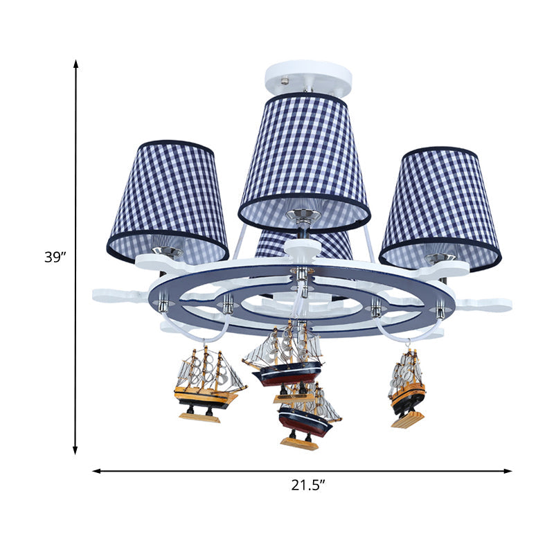 Rudder Chandelier Pendant Light Kids Wooden 4 Heads Blue Lamp - Rebooters