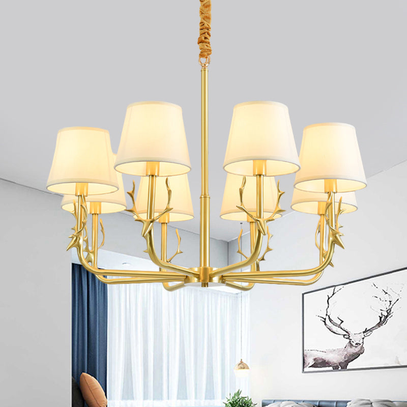 Tapered Fabric Chandelier Colonialism 3/6/8 Lights Gold Pendant - Rebooters