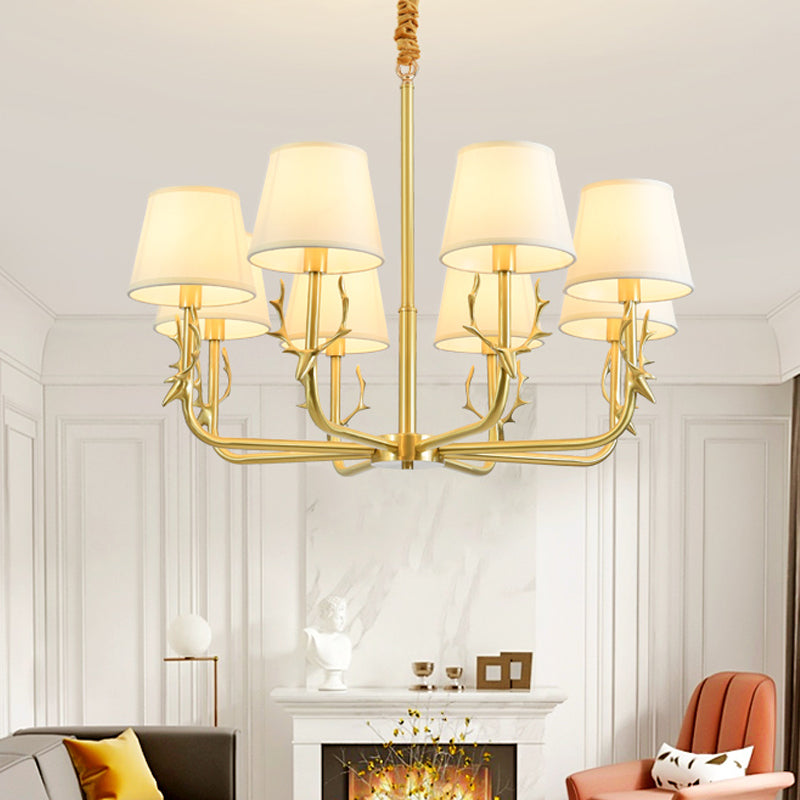 Tapered Fabric Chandelier Colonialism 3/6/8 Lights Gold Pendant - Rebooters