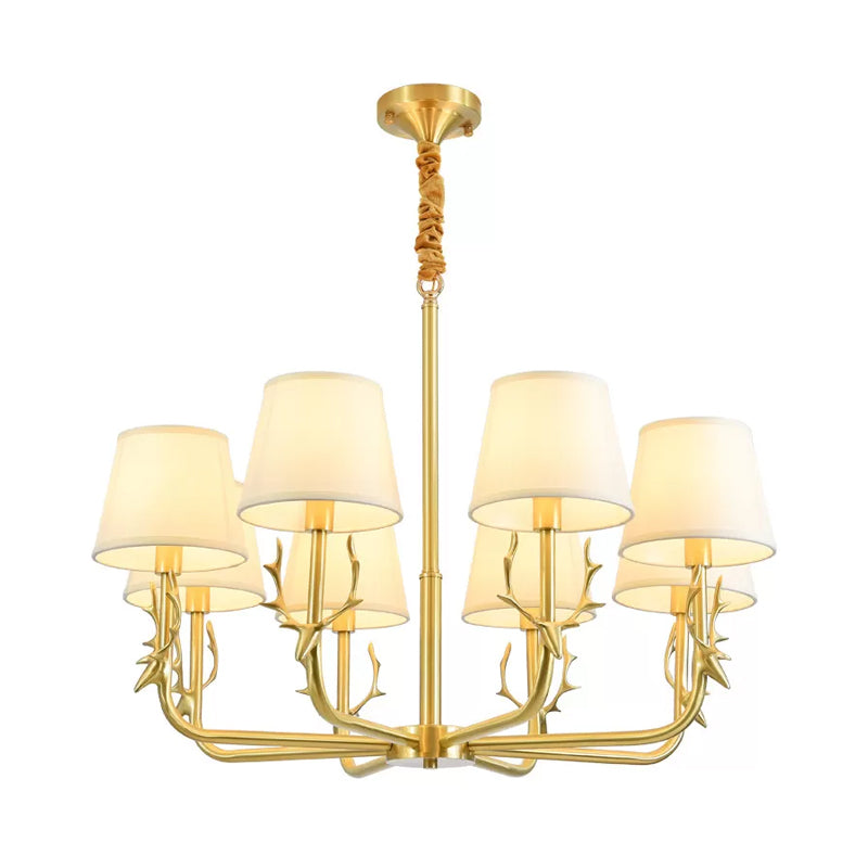 Tapered Fabric Chandelier Colonialism 3/6/8 Lights Gold Pendant - Rebooters