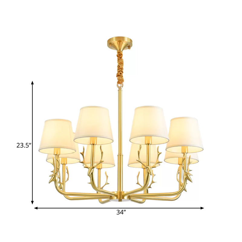 Tapered Fabric Chandelier Colonialism 3/6/8 Lights Gold Pendant - Rebooters