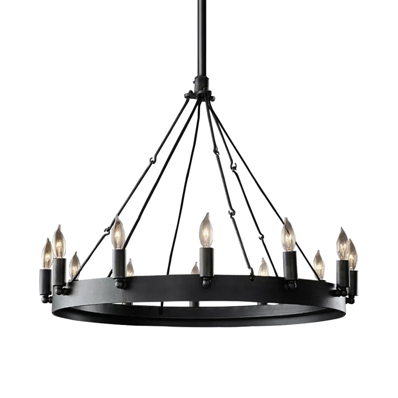 12/18-Light Round Hanging Chandelier Traditional Black Metal Pendant Light with Candle Design - Rebooters