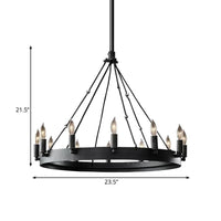 12/18-Light Round Hanging Chandelier Traditional Black Metal Pendant Light with Candle Design - Rebooters