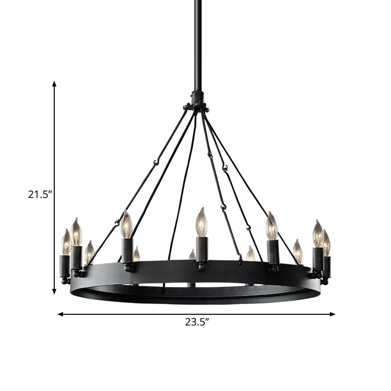 12/18-Light Round Hanging Chandelier Traditional Black Metal Pendant Light with Candle Design - Rebooters