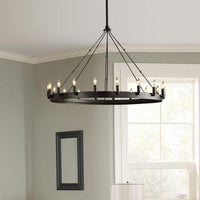 12/18-Light Round Hanging Chandelier Traditional Black Metal Pendant Light with Candle Design - Rebooters