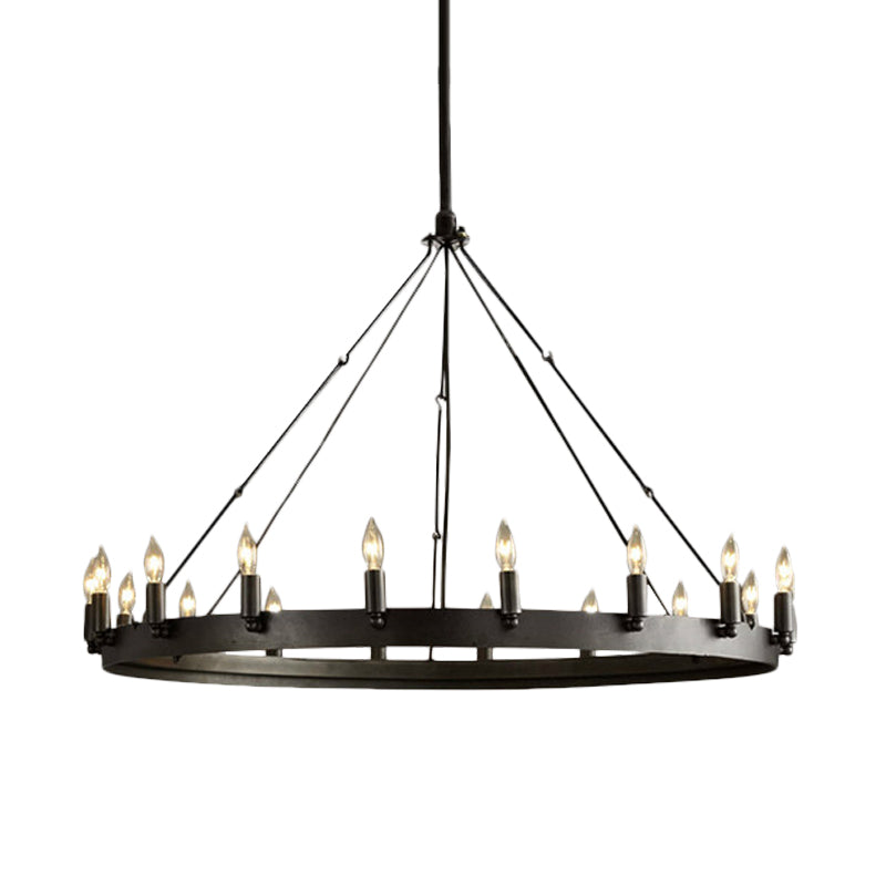 12/18-Light Round Hanging Chandelier Traditional Black Metal Pendant Light with Candle Design - Rebooters