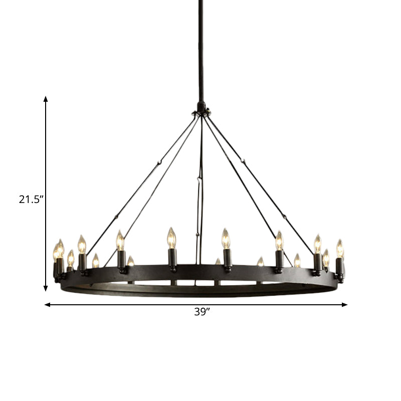 12/18-Light Round Hanging Chandelier Traditional Black Metal Pendant Light with Candle Design - Rebooters