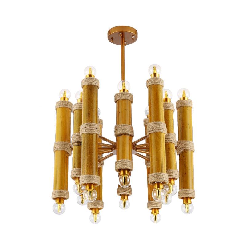 Bamboo Tube Rope Ceiling Chandelier Antique 24 Lights Lamp - Rebooters