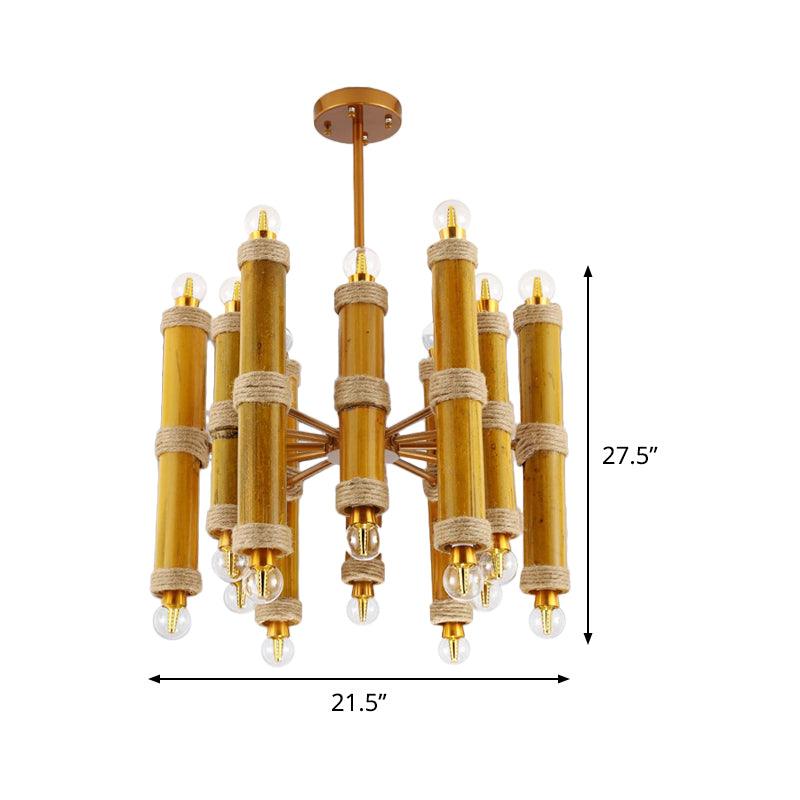 Bamboo Tube Rope Ceiling Chandelier Antique 24 Lights Lamp - Rebooters