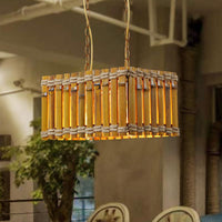 Bamboo Yellow Chandelier Lighting Rectangle 2 Bulbs Industrial Style - Rebooters
