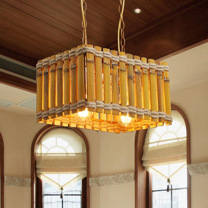 Bamboo Yellow Chandelier Lighting Rectangle 2 Bulbs Industrial Style - Rebooters