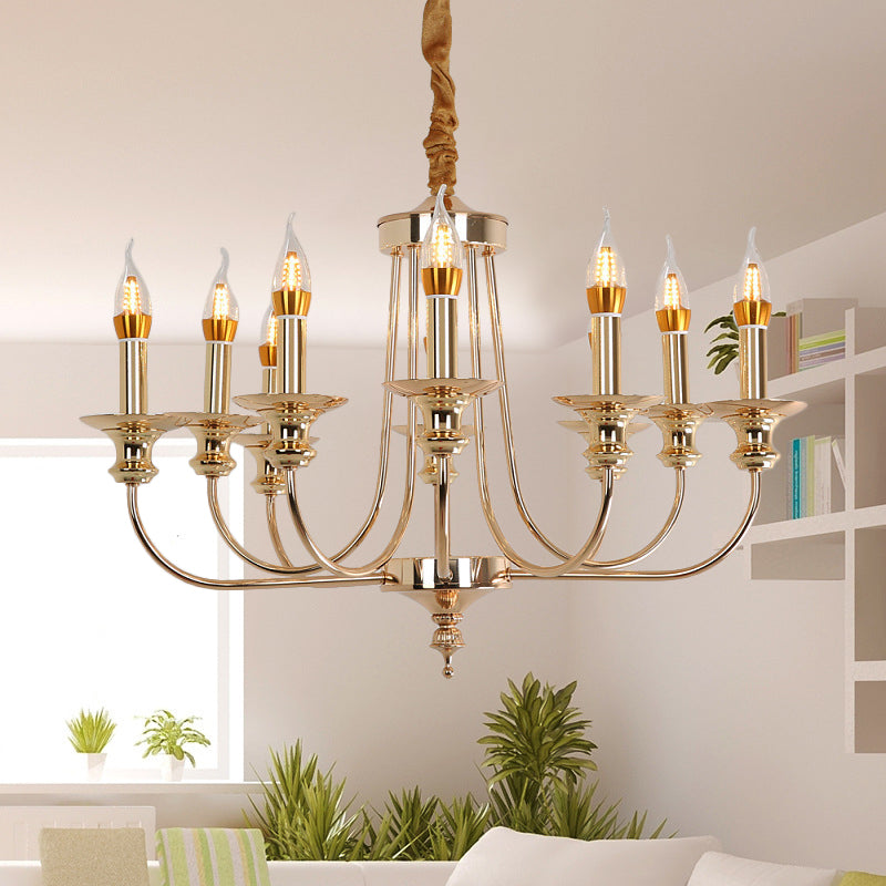 Candelabra Living Room Chandelier Light Fixture Colonialist Metal 10 Lights Gold Drop Pendant - Rebooters