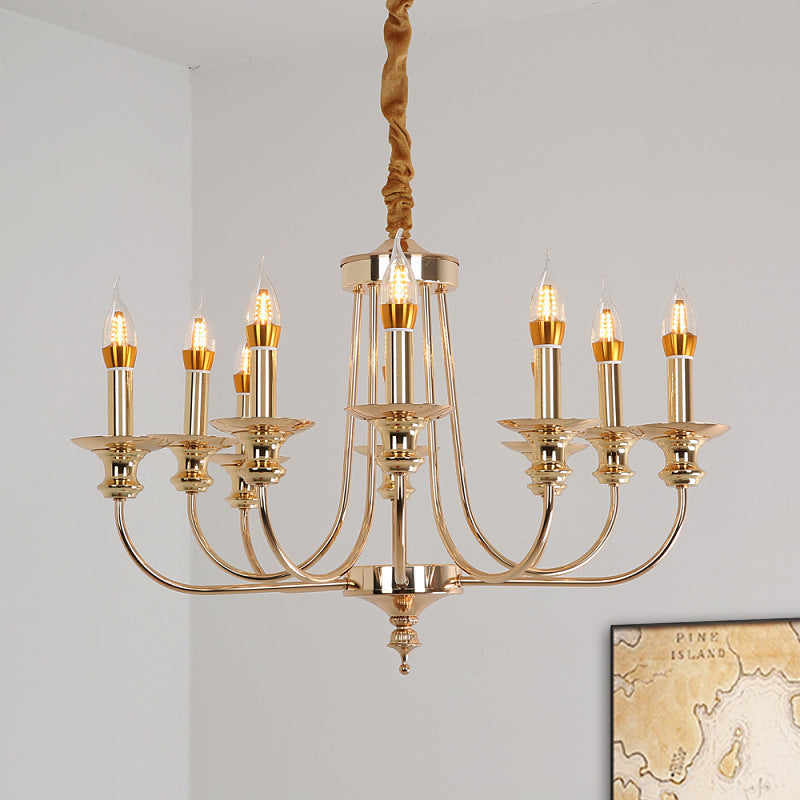 Candelabra Living Room Chandelier Light Fixture Colonialist Metal 10 Lights Gold Drop Pendant - Rebooters