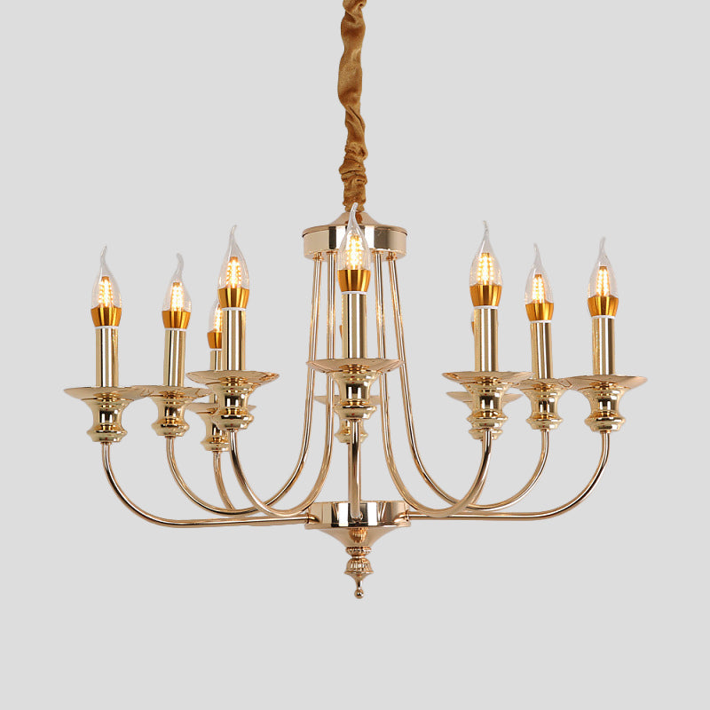 Candelabra Living Room Chandelier Light Fixture Colonialist Metal 10 Lights Gold Drop Pendant - Rebooters