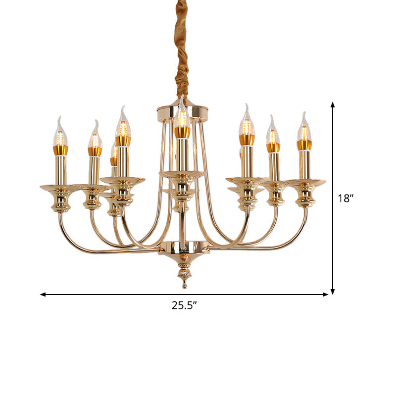 Candelabra Living Room Chandelier Light Fixture Colonialist Metal 10 Lights Gold Drop Pendant - Rebooters