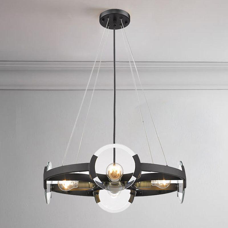 4/6 Lights Circular Pendant Chandelier Farmhouse Black Metallic Ceiling Light - Rebooters