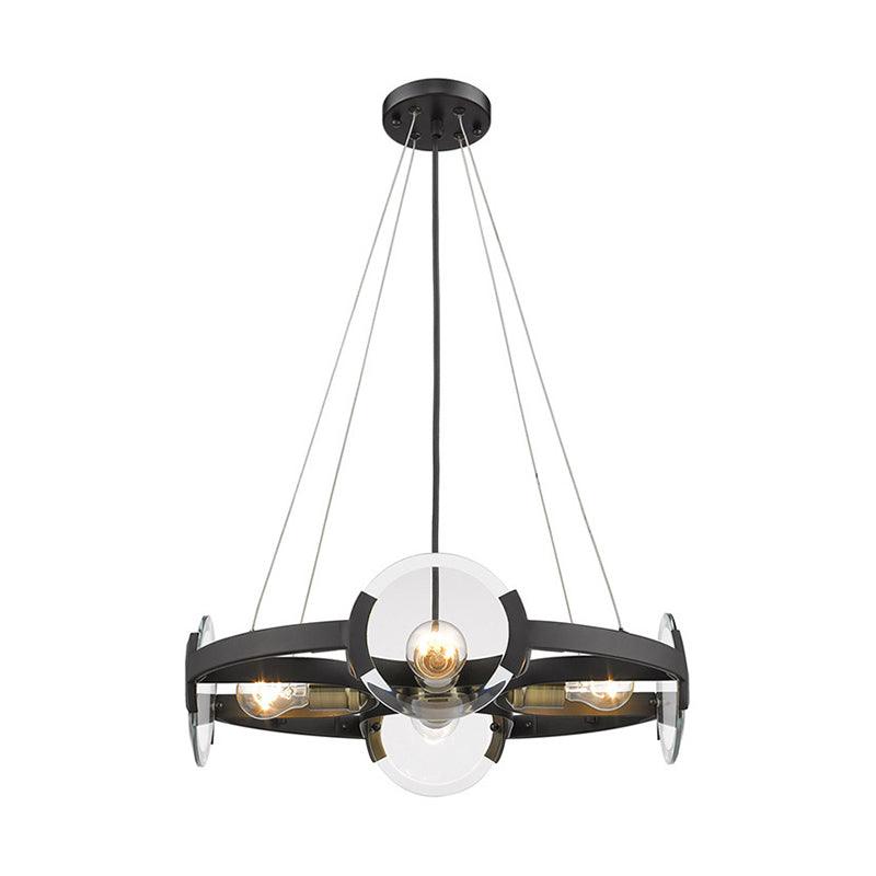 4/6 Lights Circular Pendant Chandelier Farmhouse Black Metallic Ceiling Light - Rebooters