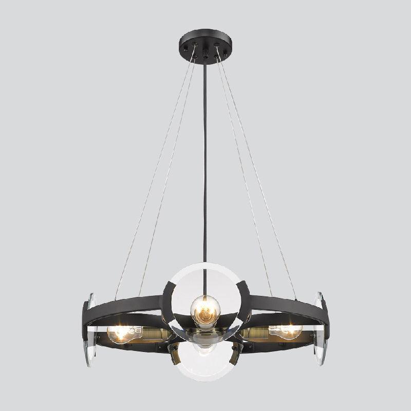 4/6 Lights Circular Pendant Chandelier Farmhouse Black Metallic Ceiling Light - Rebooters