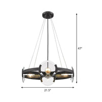 4/6 Lights Circular Pendant Chandelier Farmhouse Black Metallic Ceiling Light - Rebooters