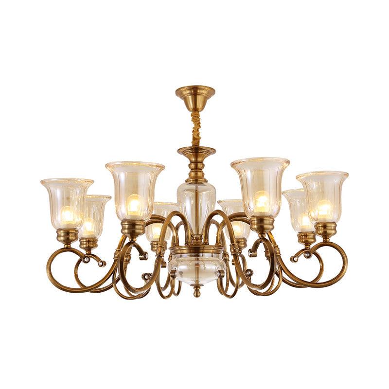 Bell Living Room Chandelier Lamp Farmhouse Clear Glass 3 Lights - Rebooters