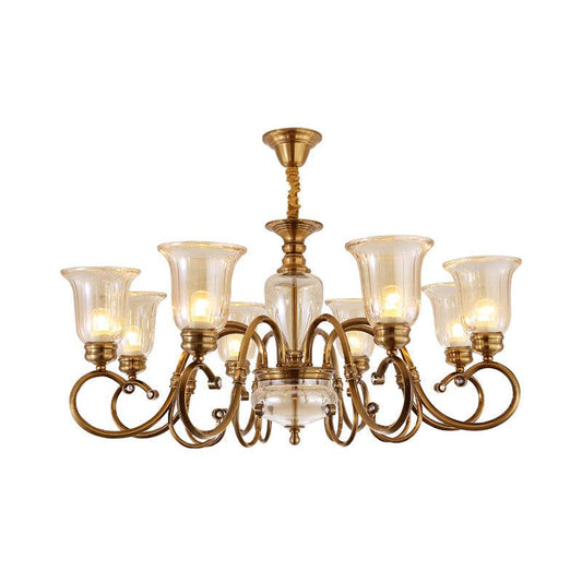Bell Living Room Chandelier Lamp Farmhouse Clear Glass 3 Lights - Rebooters