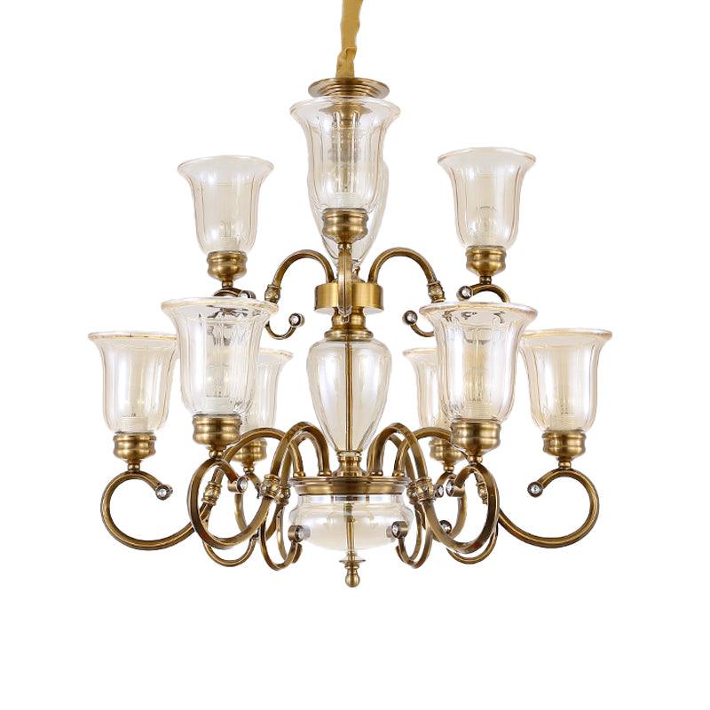 Bell Living Room Chandelier Lamp Farmhouse Clear Glass 3 Lights - Rebooters