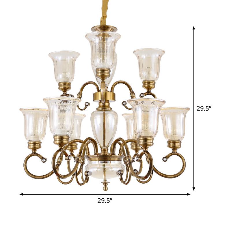 Bell Living Room Chandelier Lamp Farmhouse Clear Glass 3 Lights - Rebooters