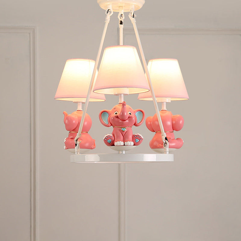 Resin Elephant Chandelier Light Fixture Kids 3 Heads Pink Pendant Lamp - Rebooters
