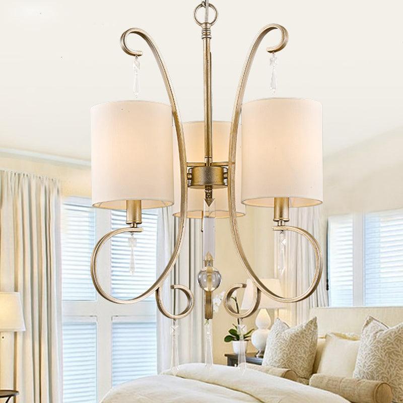 Gold Cylinder Chandelier Light Fixture Traditional Fabric Lamp - Rebooters
