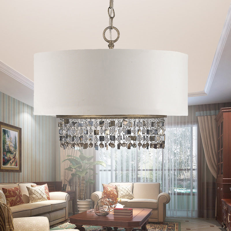Fabric White Finish Ceiling Chandelier Drum Shade 5-Light Pendant Light Fixture - Rebooters
