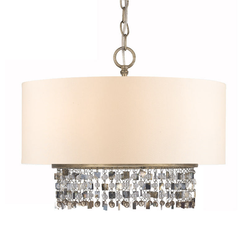 Fabric White Finish Ceiling Chandelier Drum Shade 5-Light Pendant Light Fixture - Rebooters