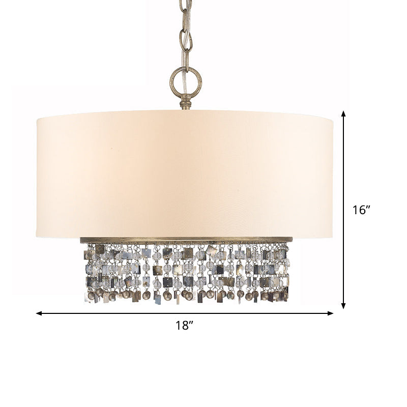 Fabric White Finish Ceiling Chandelier Drum Shade 5-Light Pendant Light Fixture - Rebooters