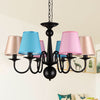 Cone Restaurant Ceiling Chandelier Traditional Fabric 6 Lights Black Finish Pendant Light - Rebooters