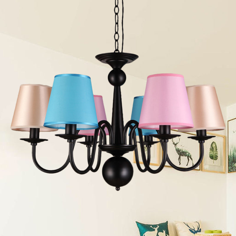 Cone Restaurant Ceiling Chandelier Traditional Fabric 6 Lights Black Finish Pendant Light - Rebooters