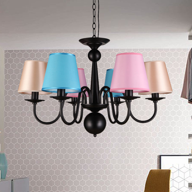 Cone Restaurant Ceiling Chandelier Traditional Fabric 6 Lights Black Finish Pendant Light - Rebooters