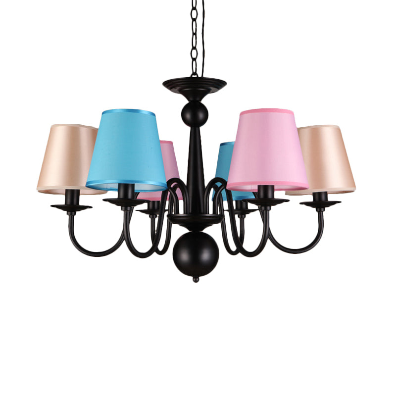 Cone Restaurant Ceiling Chandelier Traditional Fabric 6 Lights Black Finish Pendant Light - Rebooters