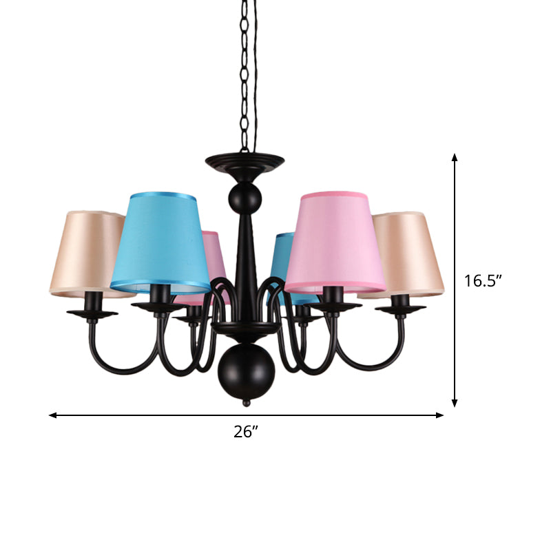 Cone Restaurant Ceiling Chandelier Traditional Fabric 6 Lights Black Finish Pendant Light - Rebooters