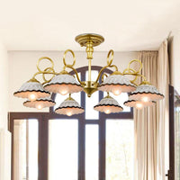 3/6 Heads Flared Chandelier Lamp Traditional Gold Ceramic Lighting - Rebooters