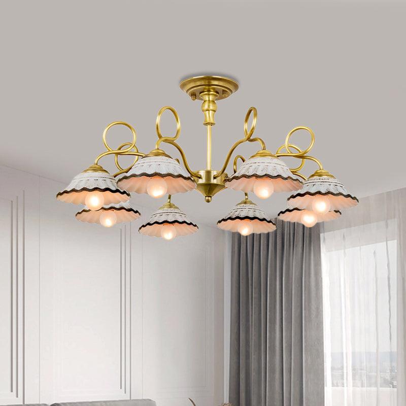 3/6 Heads Flared Chandelier Lamp Traditional Gold Ceramic Lighting - Rebooters