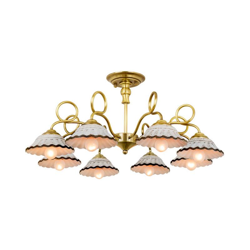 3/6 Heads Flared Chandelier Lamp Traditional Gold Ceramic Lighting - Rebooters