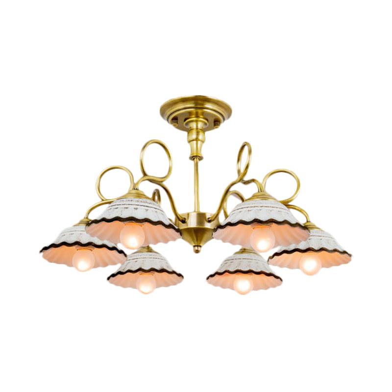 3/6 Heads Flared Chandelier Lamp Traditional Gold Ceramic Lighting - Rebooters