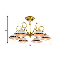 3/6 Heads Flared Chandelier Lamp Traditional Gold Ceramic Lighting - Rebooters