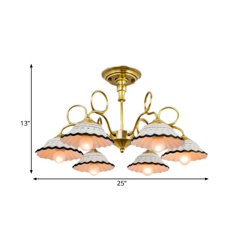 3/6 Heads Flared Chandelier Lamp Traditional Gold Ceramic Lighting - Rebooters
