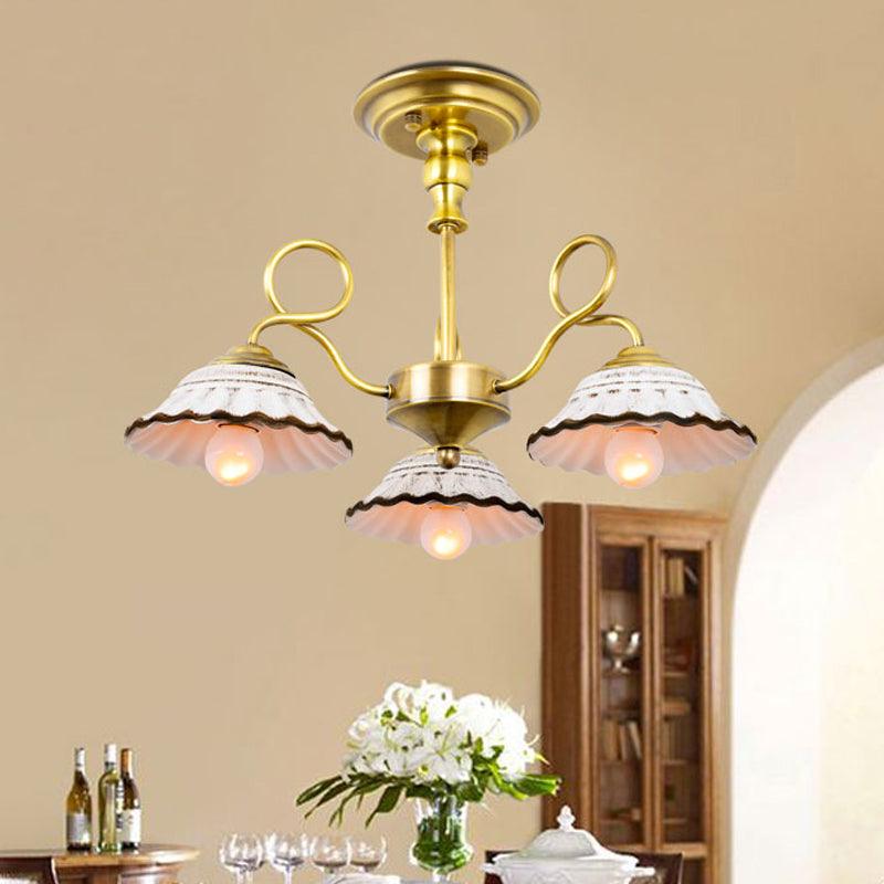 3/6 Heads Flared Chandelier Lamp Traditional Gold Ceramic Lighting - Rebooters