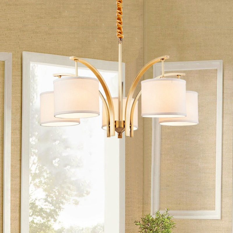 3/5 Bulbs Chandelier Lighting Country Drum Shade Lamp Gold - Rebooters